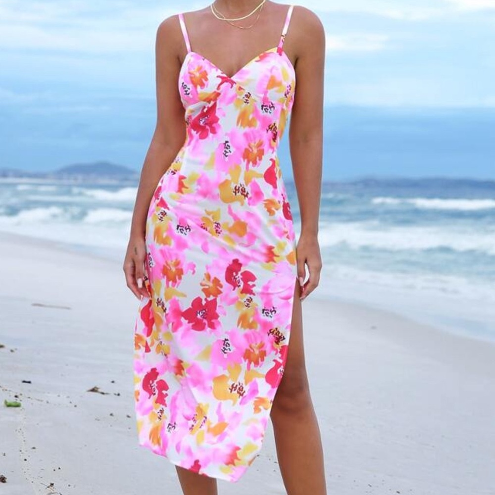 SHEIN Floral Pink Midi Dress
